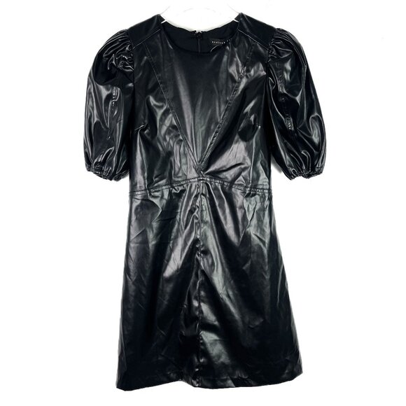 NWT Endless Rose PU Puff Sleeve Mini Dress Faux Leather Black Size XS NEW - Picture 2 of 14